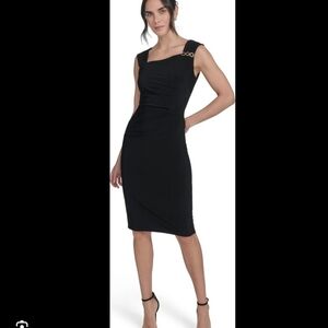 Jessica Howard Black Midi Dress with Gold Accents